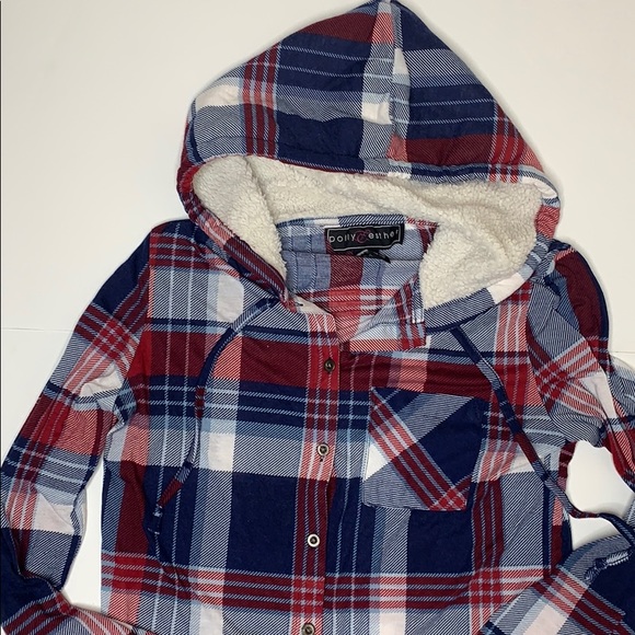 Plaid button down with hood - Picture 2 of 5